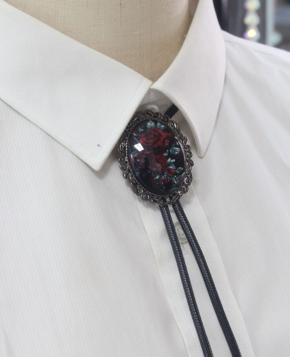 8512 Bolo Tie Flower Rose Western Cowboy Brown Leather Country Style String - Picture 4 of 7